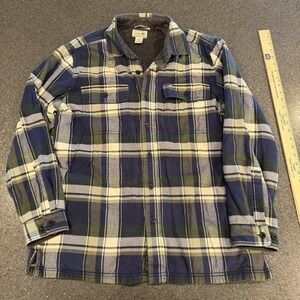 LL Bean Shirt Jacket Mens Large Traditional Fit Blue Plaid Plush Fleece Lined